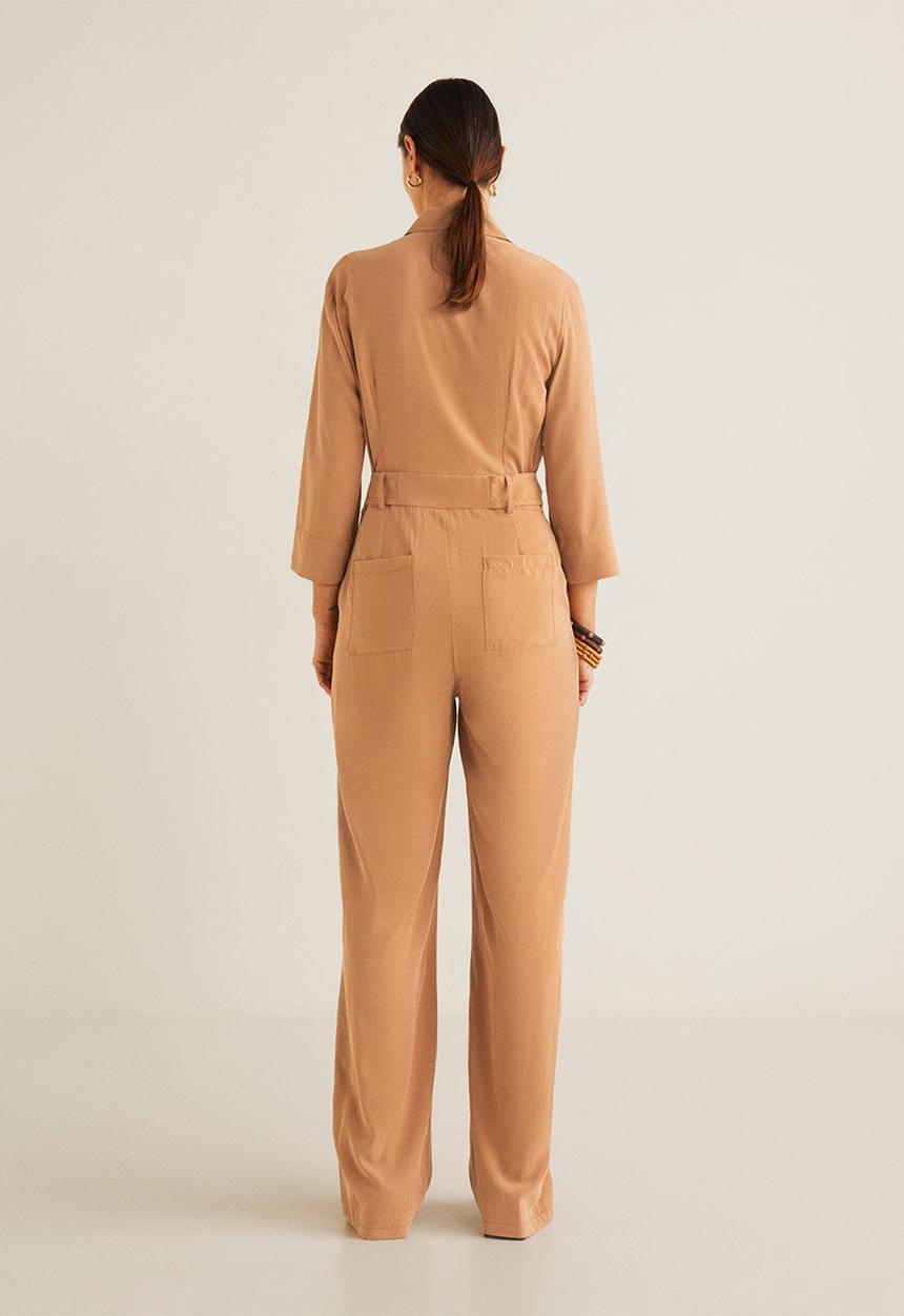 MANGO - Longer length jumpsuit with belt - brown