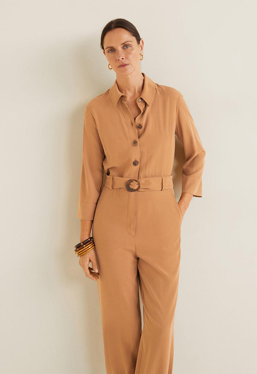 MANGO - Longer length jumpsuit with belt - brown