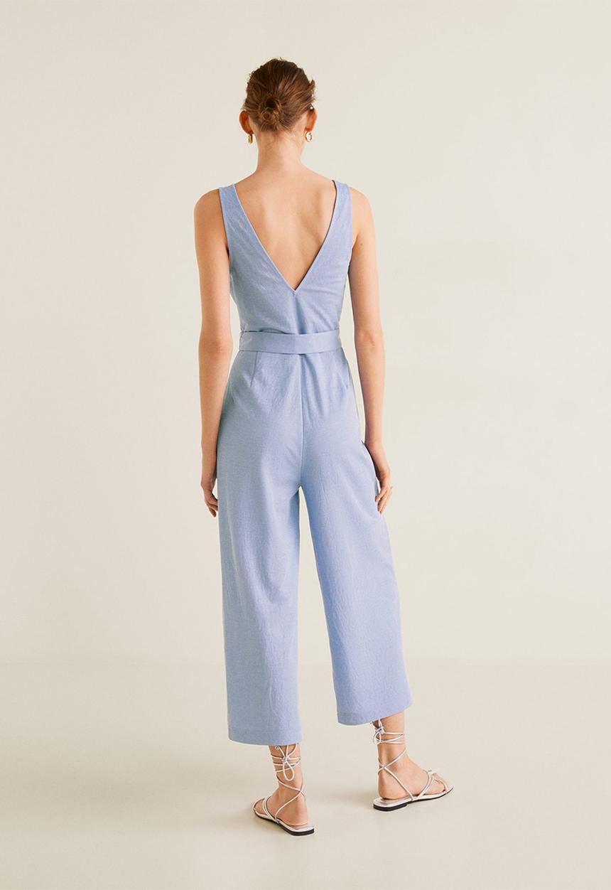 MANGO - Long wrap jumpsuit with belt - blue