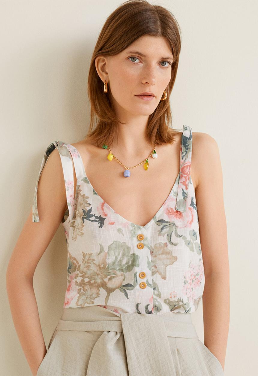 MANGO - Buttoned top with bow detail - multi