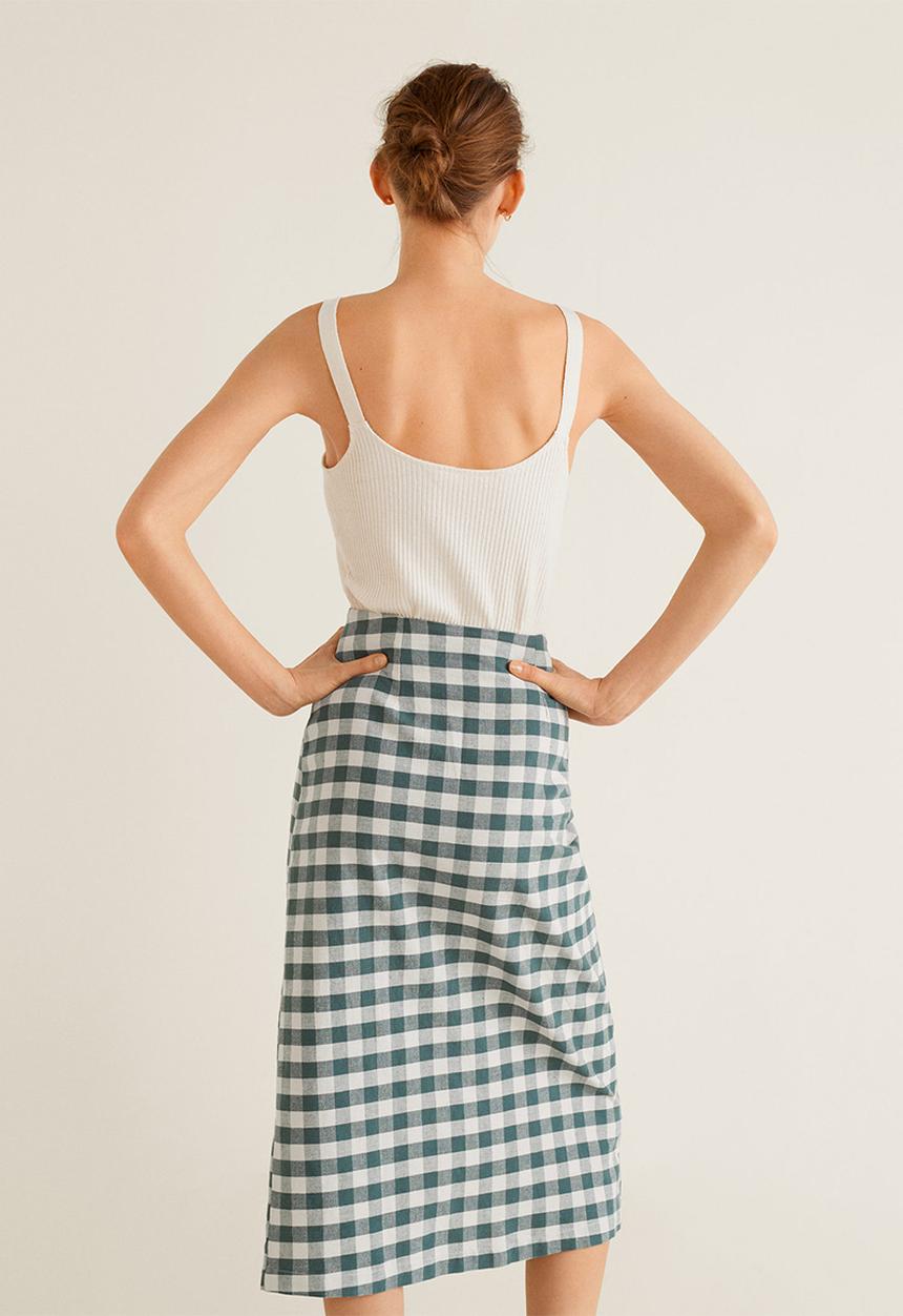MANGO - Gingham print skirt - green & white 