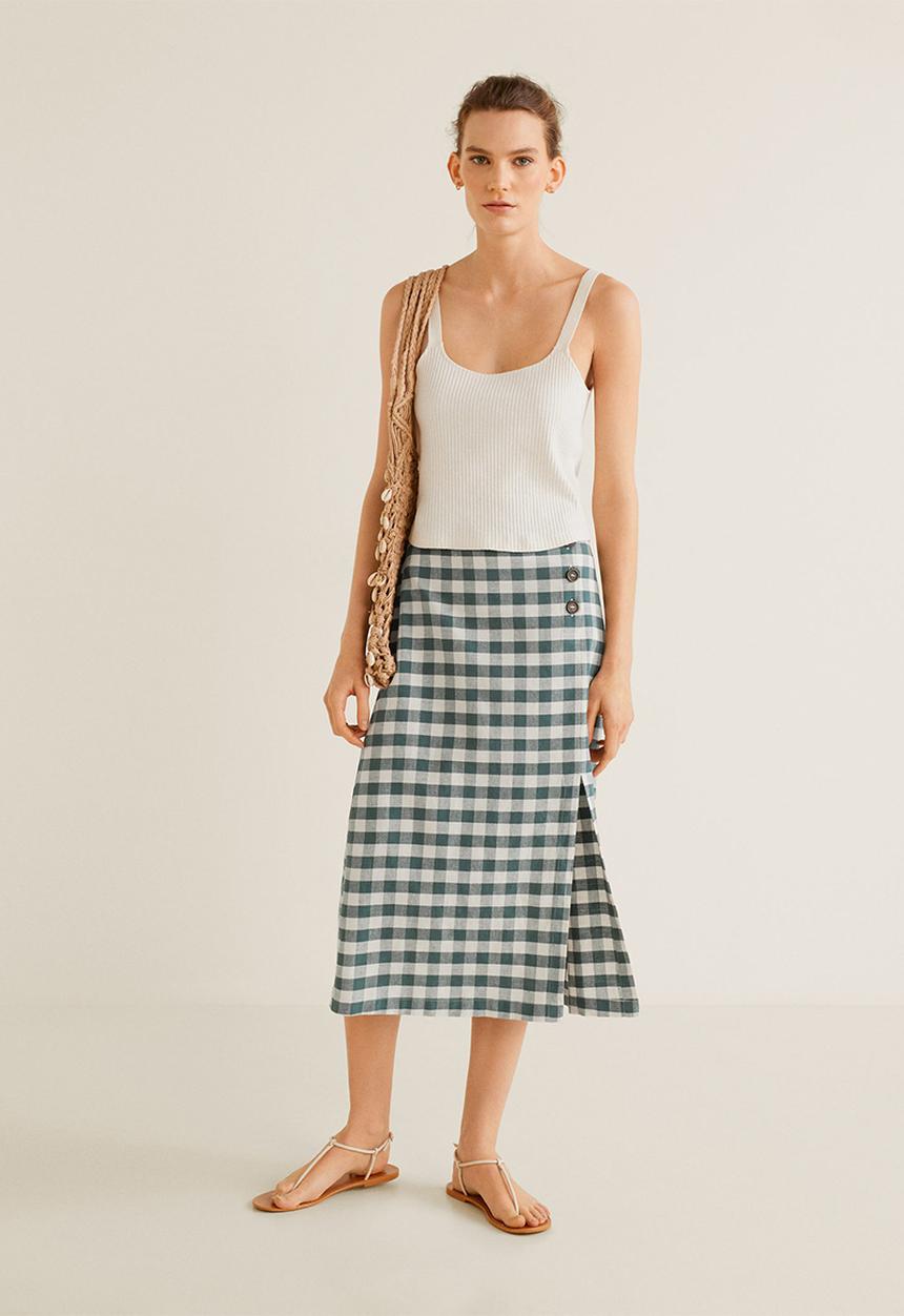 MANGO - Gingham print skirt - green & white 