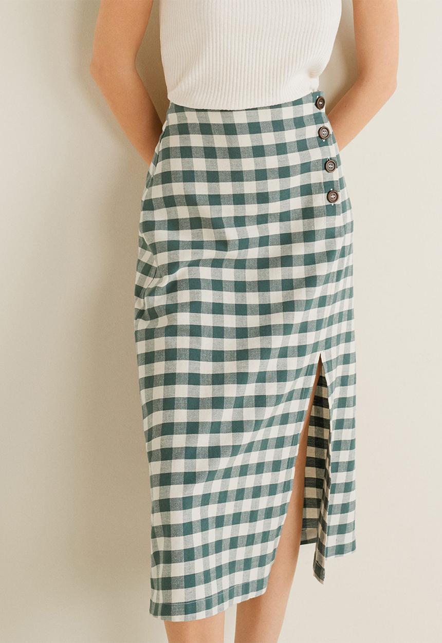 MANGO - Gingham print skirt - green & white 