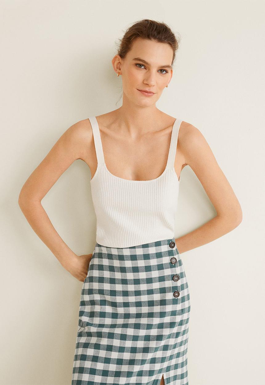 MANGO - Gingham print skirt - green & white 