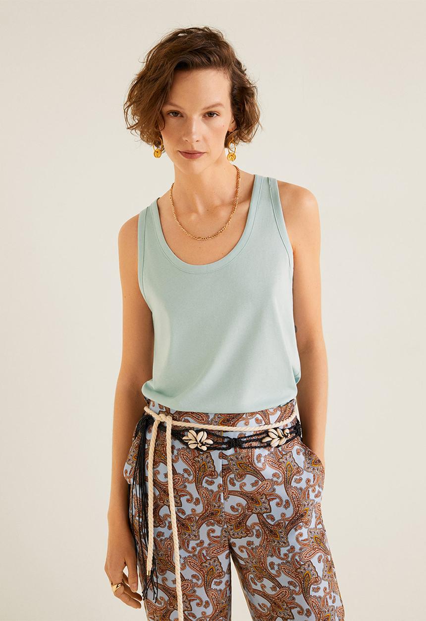 MANGO - Organic cotton basic top - green