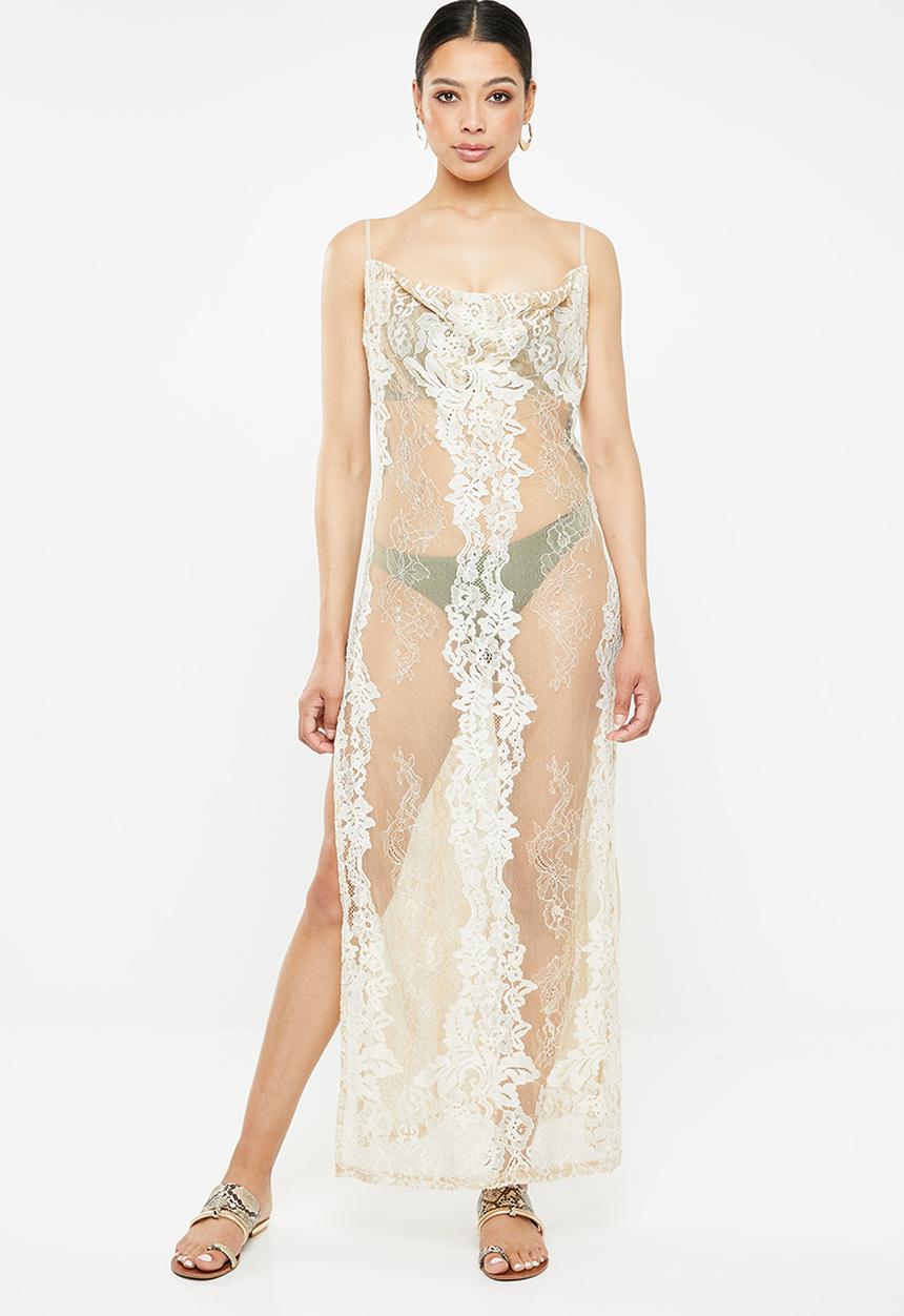 Missguided - Premium lace cowl neck maxi beach dress - neutral