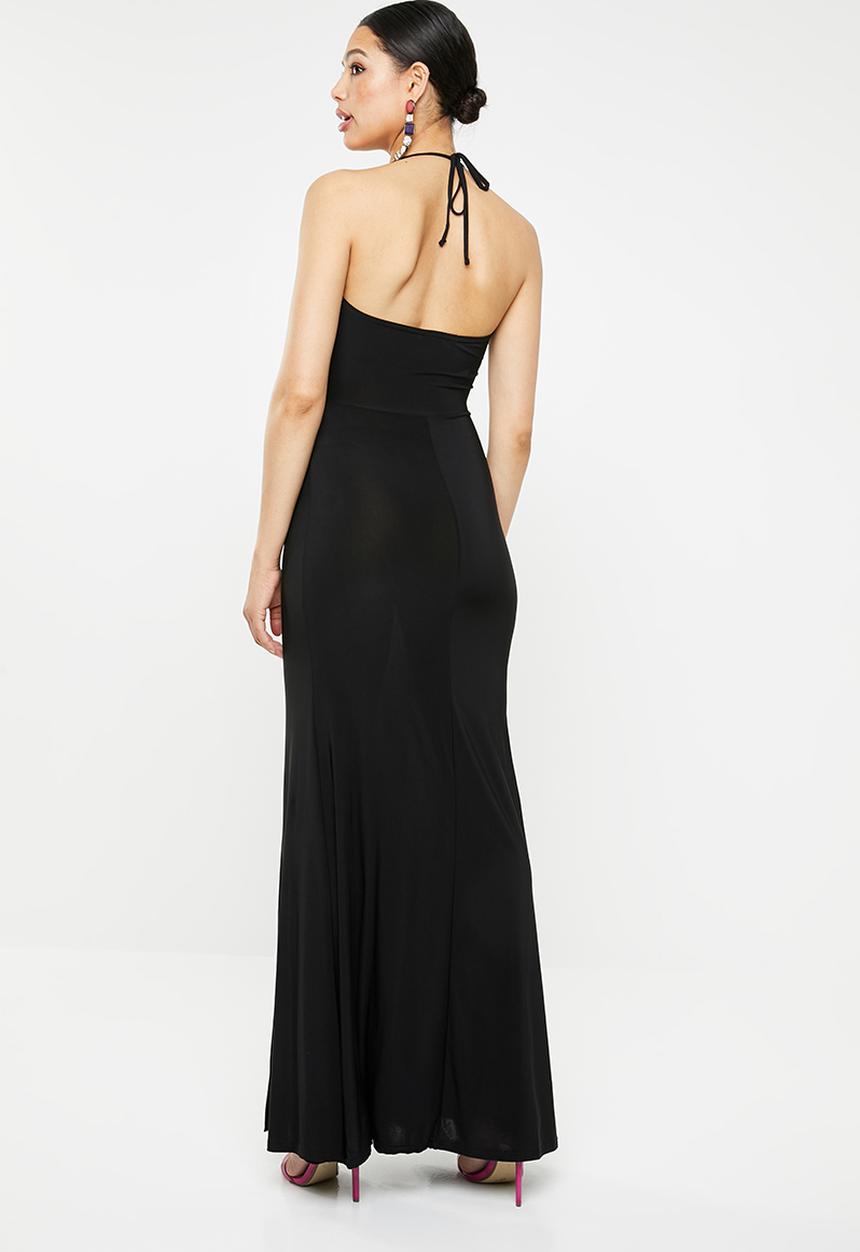 Missguided - Slinky cowl halter maxi dress with split - black
