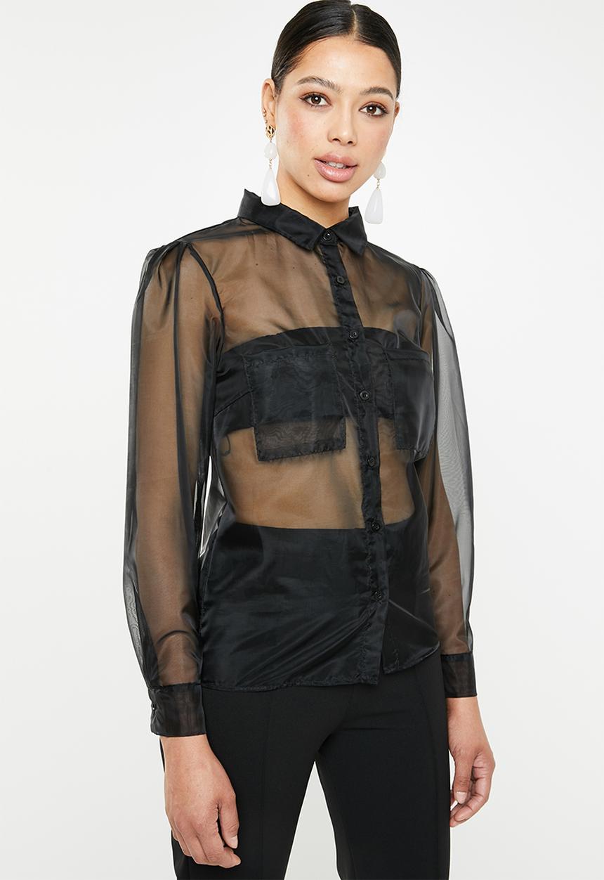 Missguided - Puff sleeve organza shirt - black