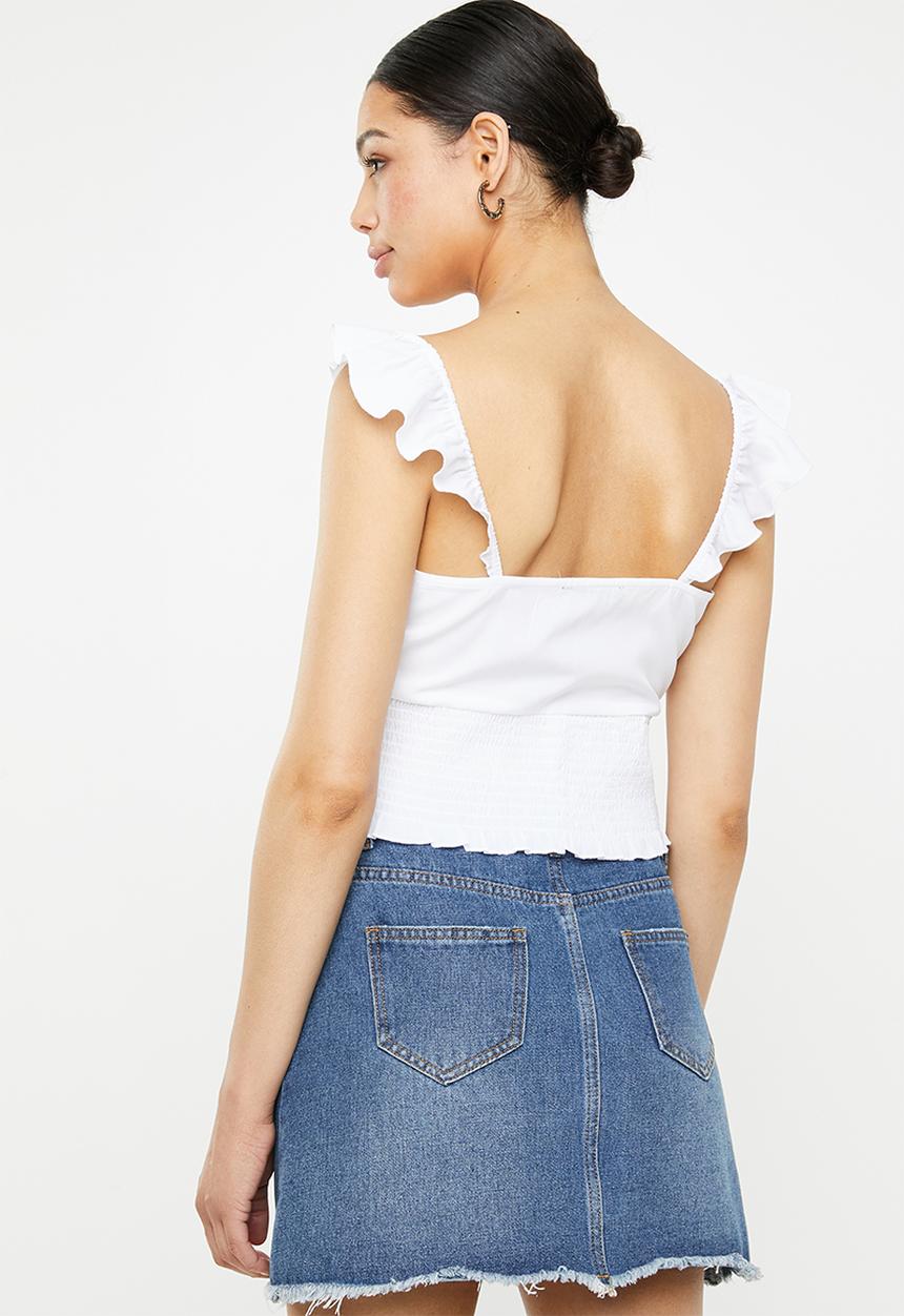 Missguided - Frill covered button crop top - white