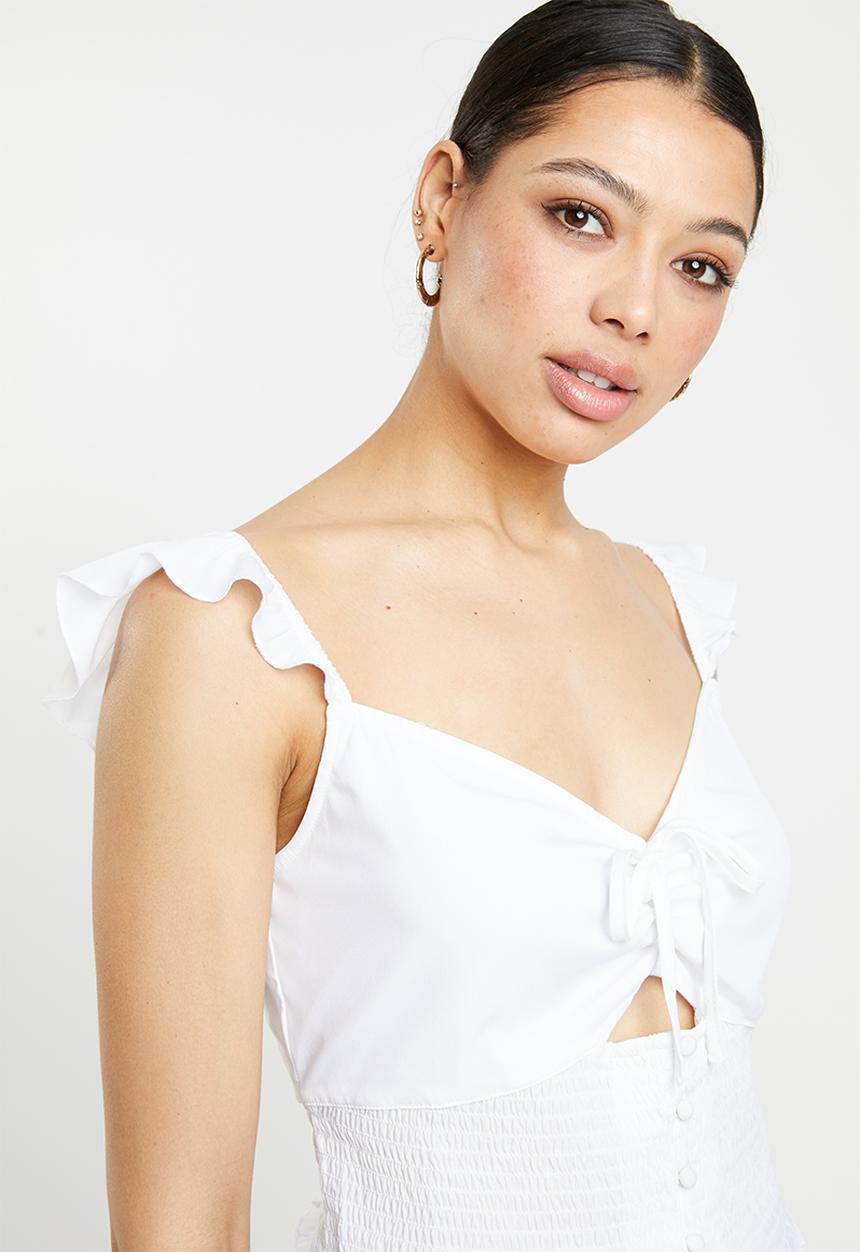Missguided - Frill covered button crop top - white