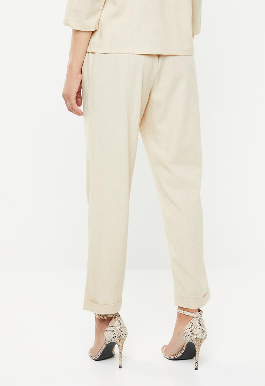 Missguided - Linen turn up cigarette trouser - beige