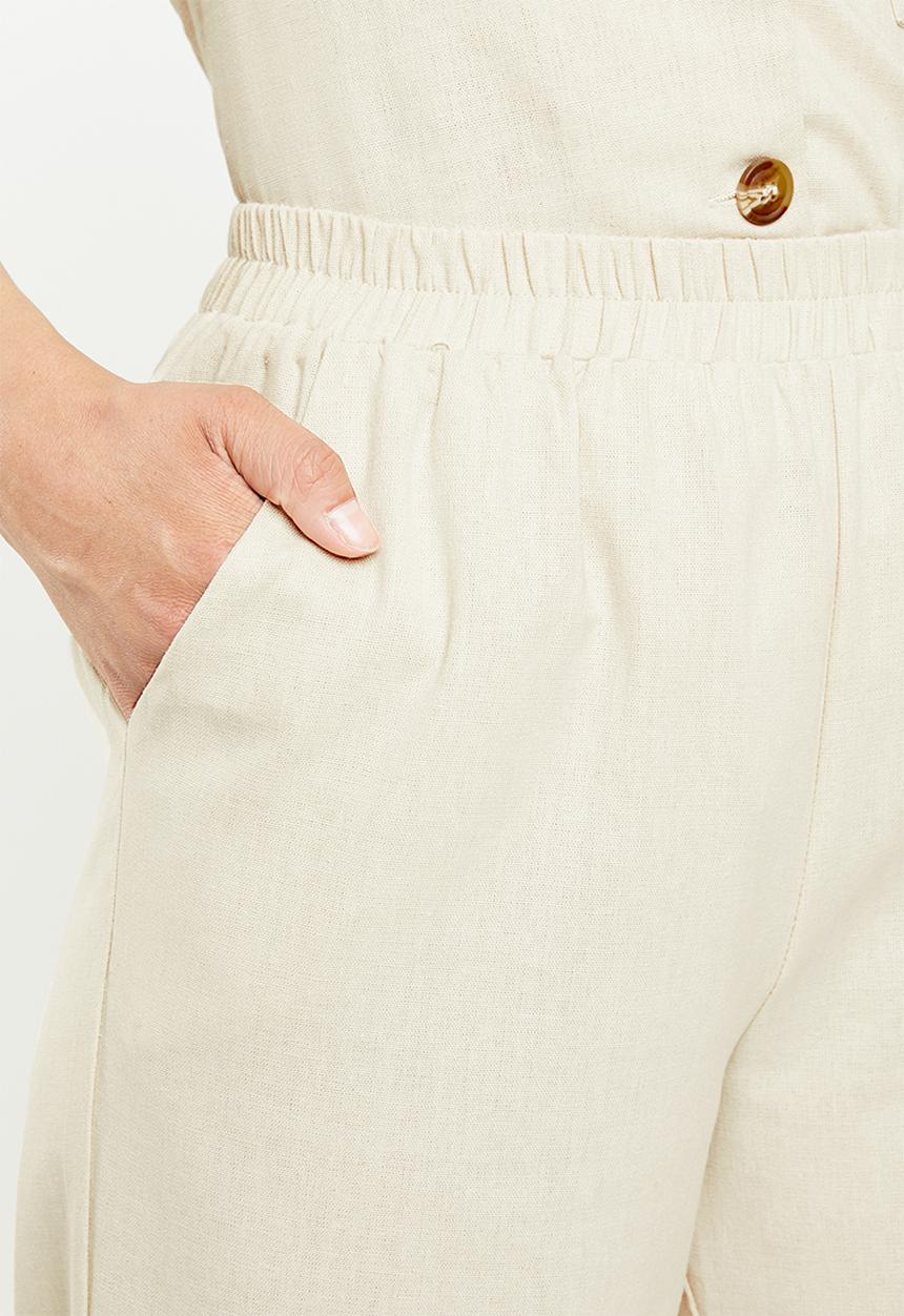 Missguided - Linen turn up cigarette trouser - beige