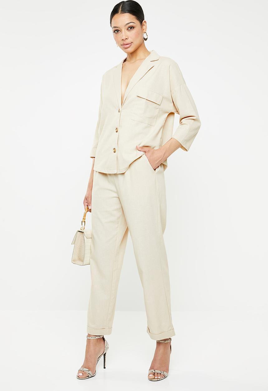 Missguided - Linen turn up cigarette trouser - beige