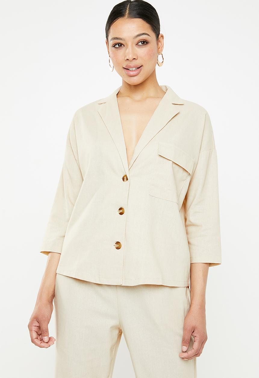 Missguided - Linen tortoise shell shirt - beige