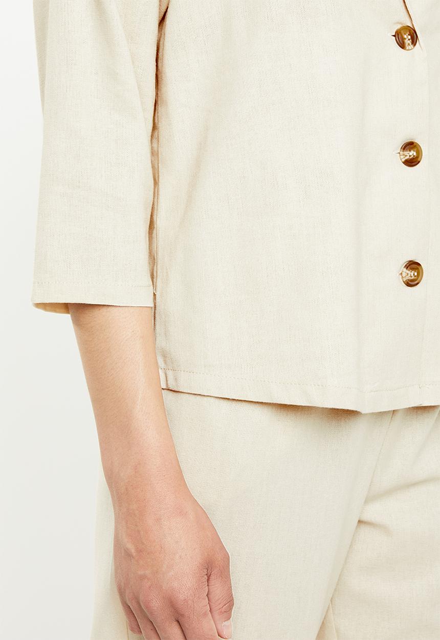 Missguided - Linen tortoise shell shirt - beige