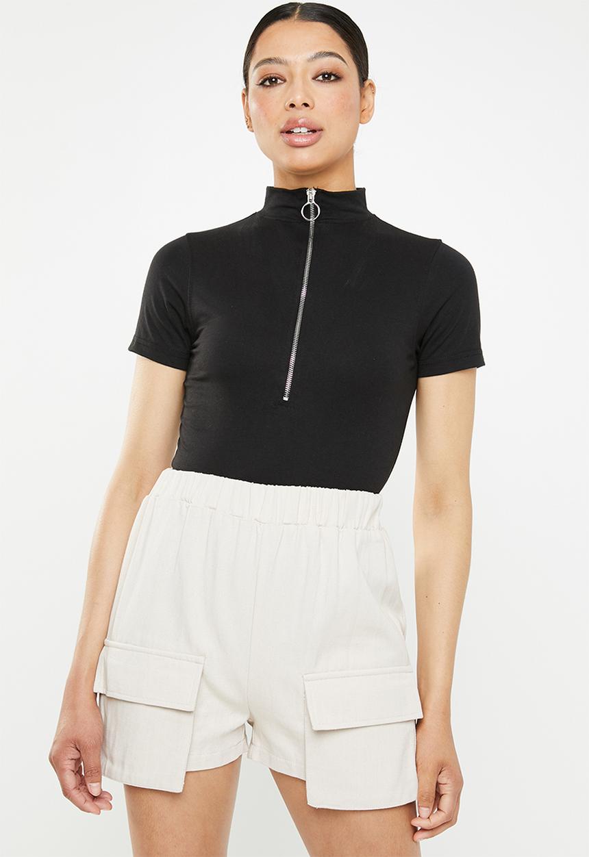 Missguided - Zip front high neck bodysuit - black