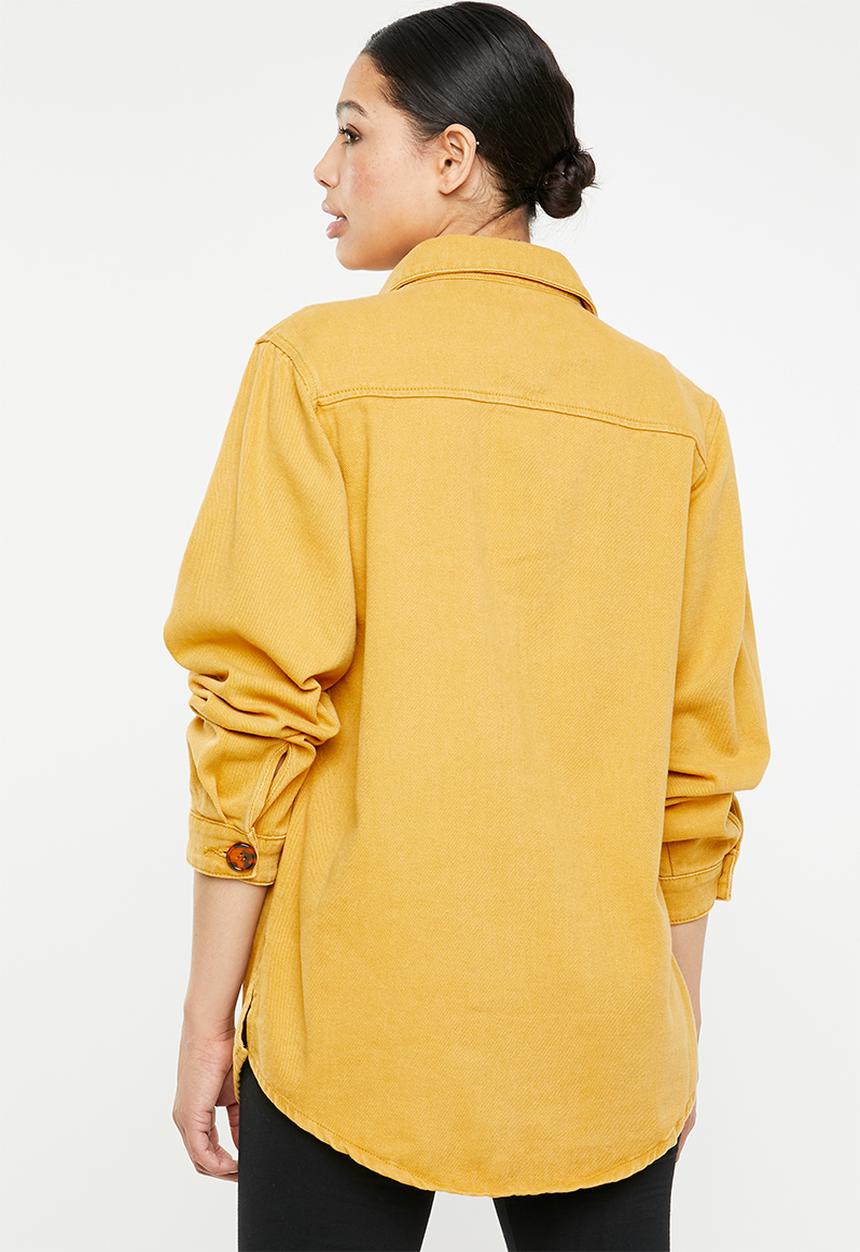Missguided - Tortoise shell button through denim shirt - yellow