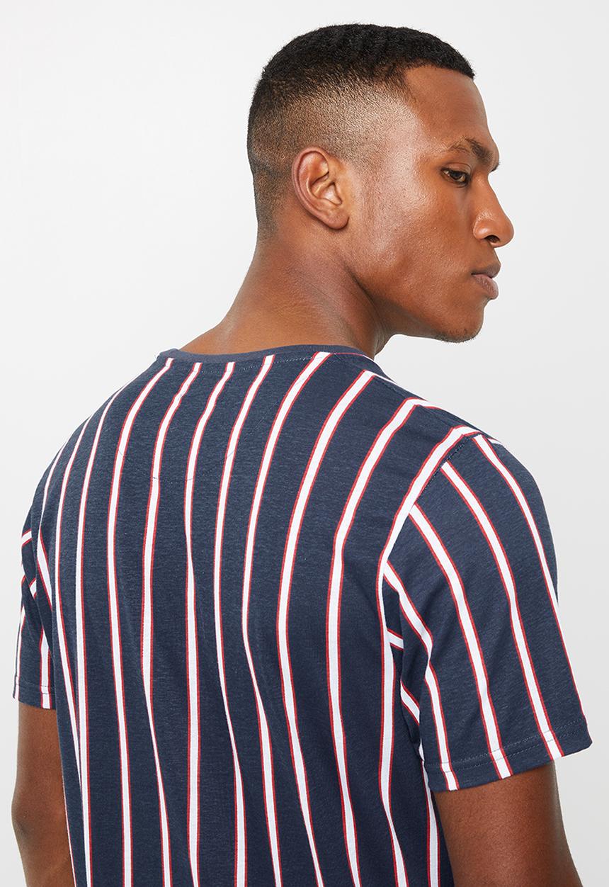 Brave Soul - Cript short sleeve stripe tee - navy
