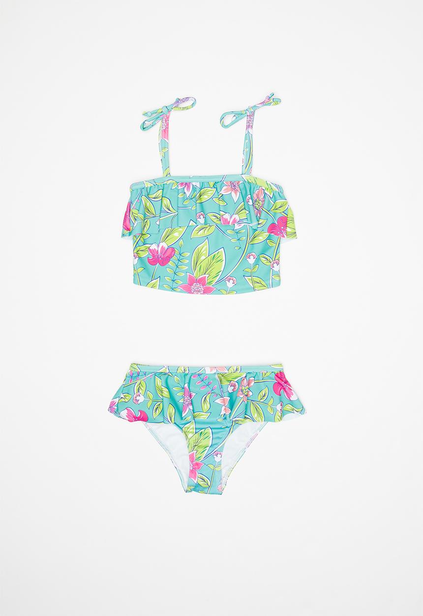 Pop Candy - 2 Piece floral print swimsuit - turquoise