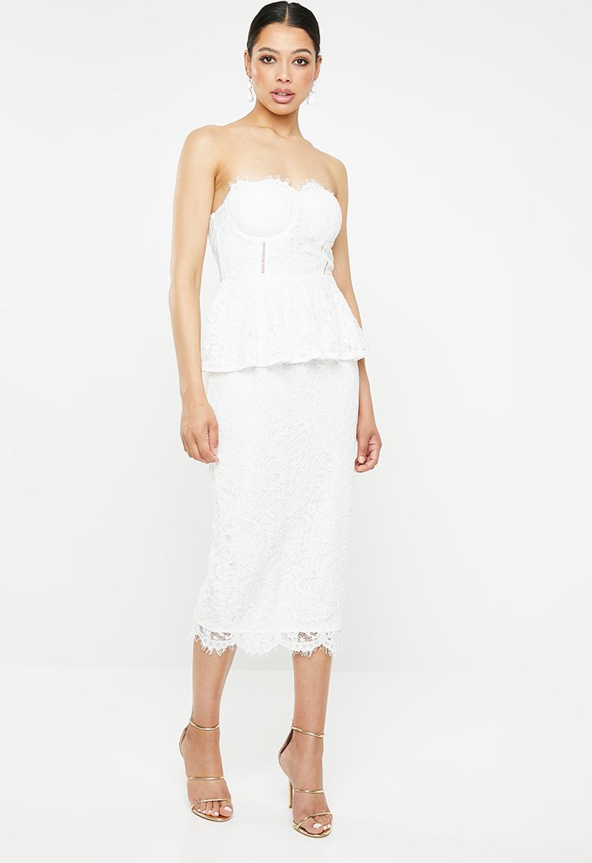 Missguided - Cup detail lace peplum midi dress - white