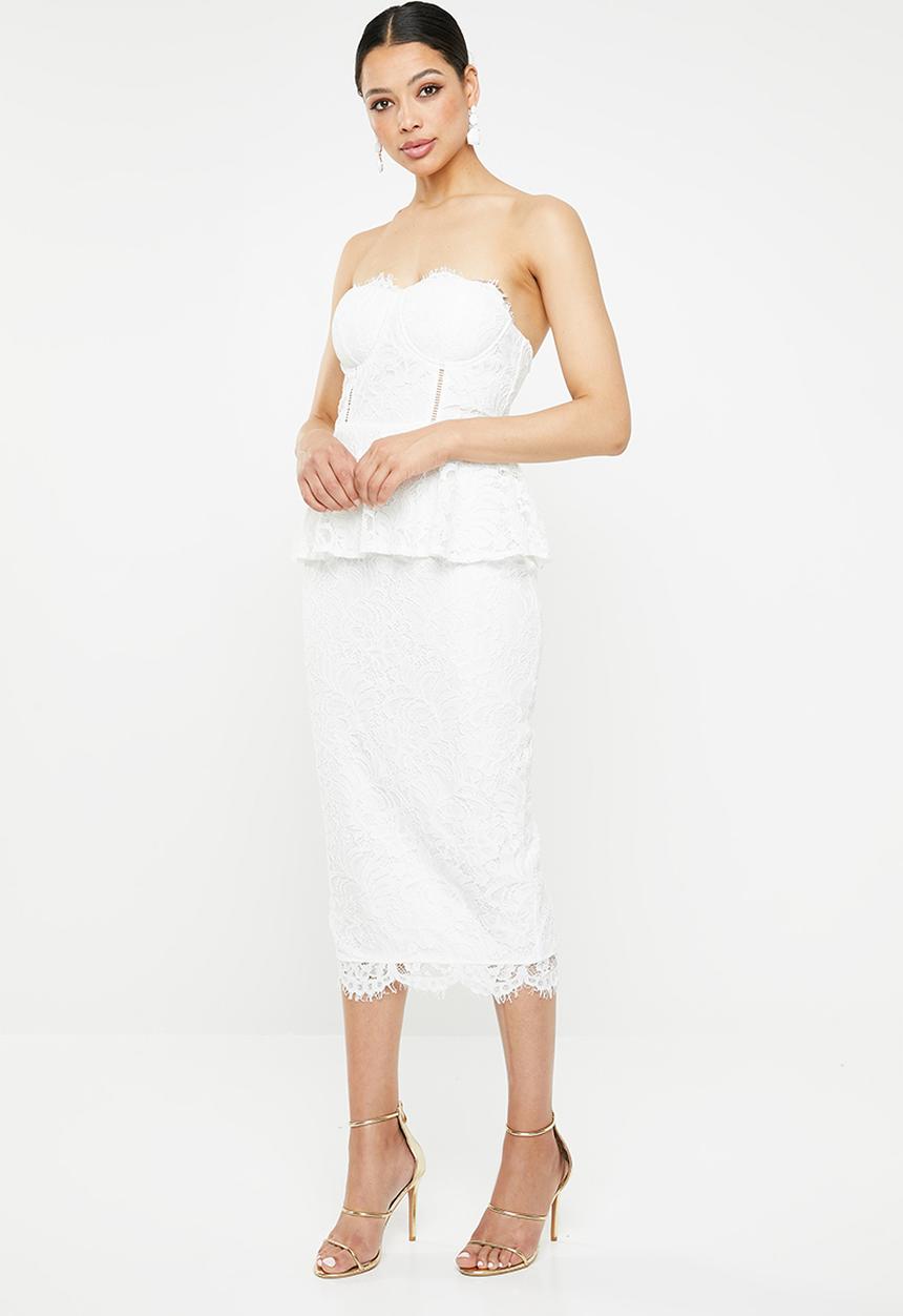 Missguided - Cup detail lace peplum midi dress - white