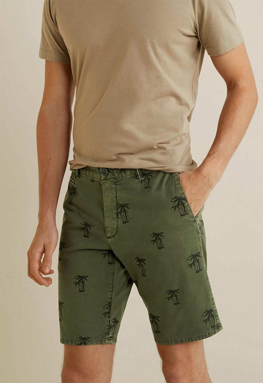 MANGO - Printed cotton bermuda shorts - khaki