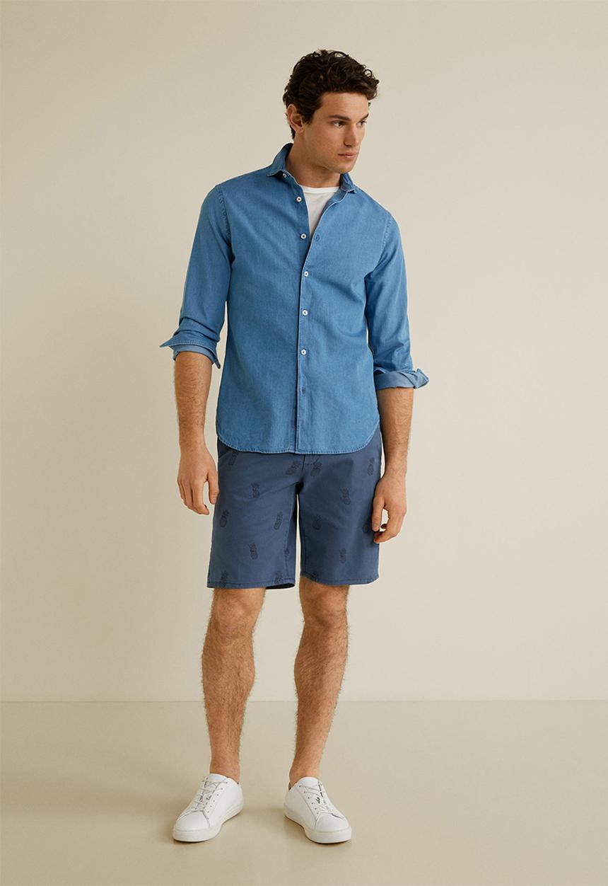 MANGO - Printed cotton bermuda shorts - navy