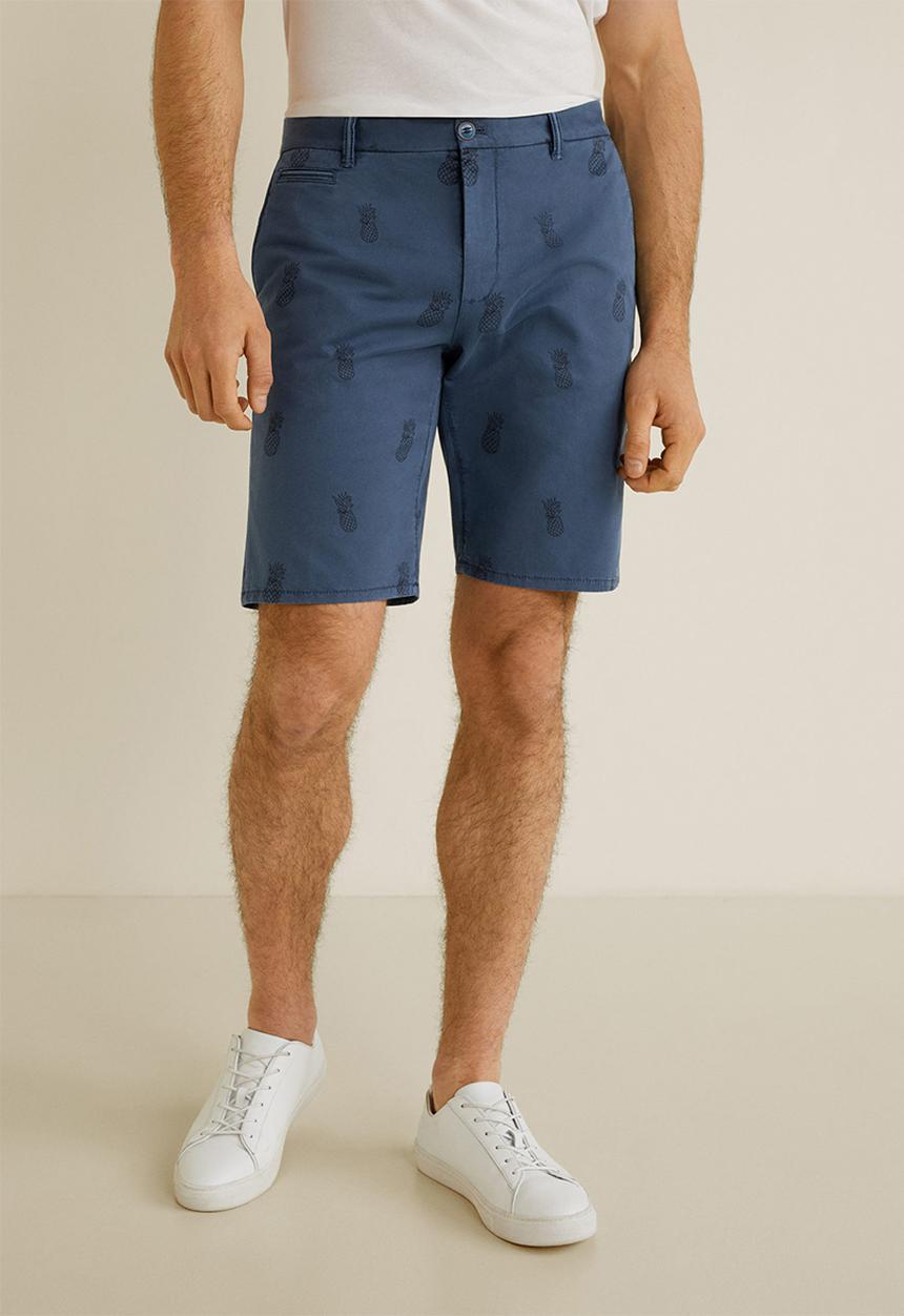 MANGO - Printed cotton bermuda shorts - navy