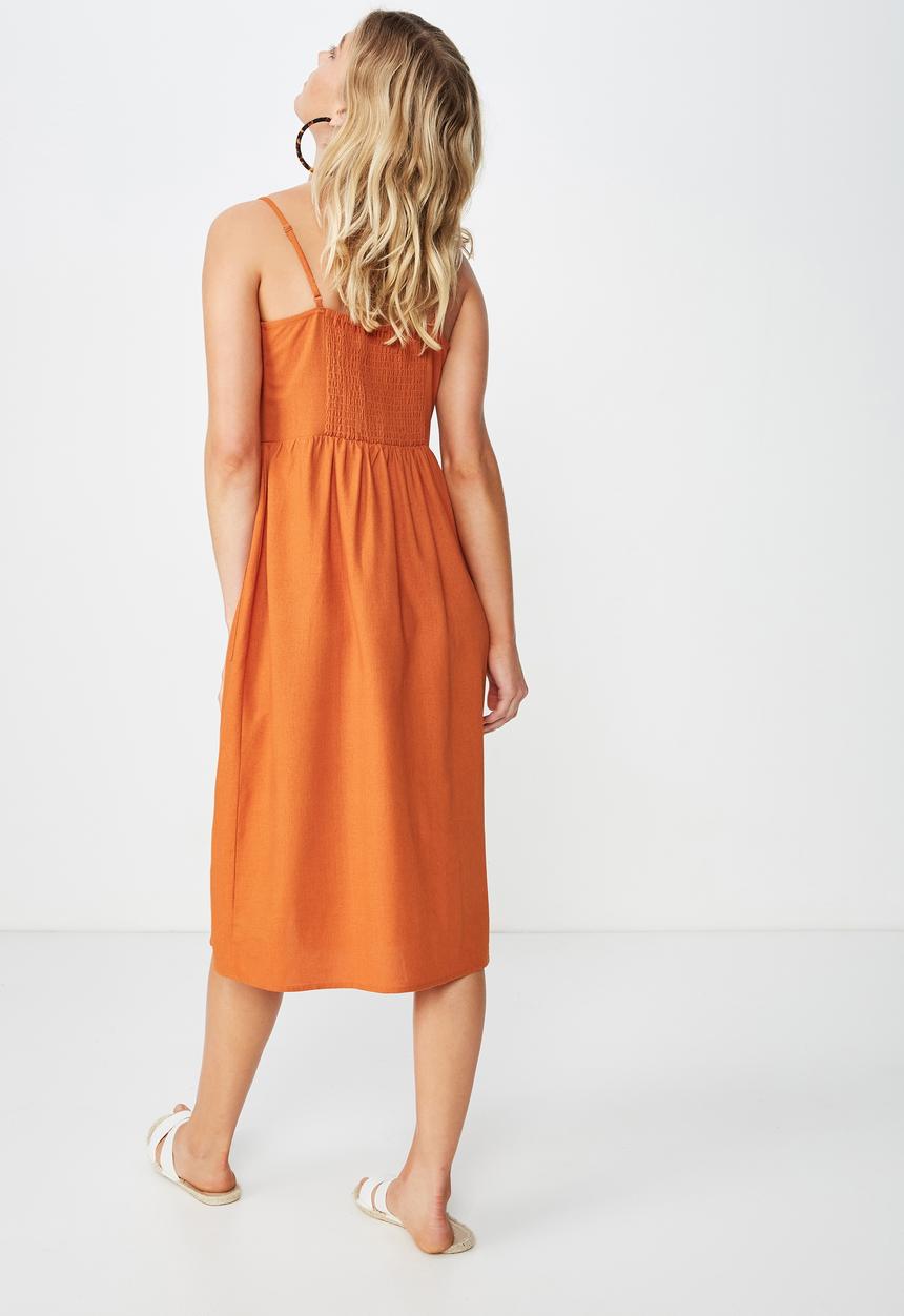 Cotton On - Woven Beth button front midi dress - orange