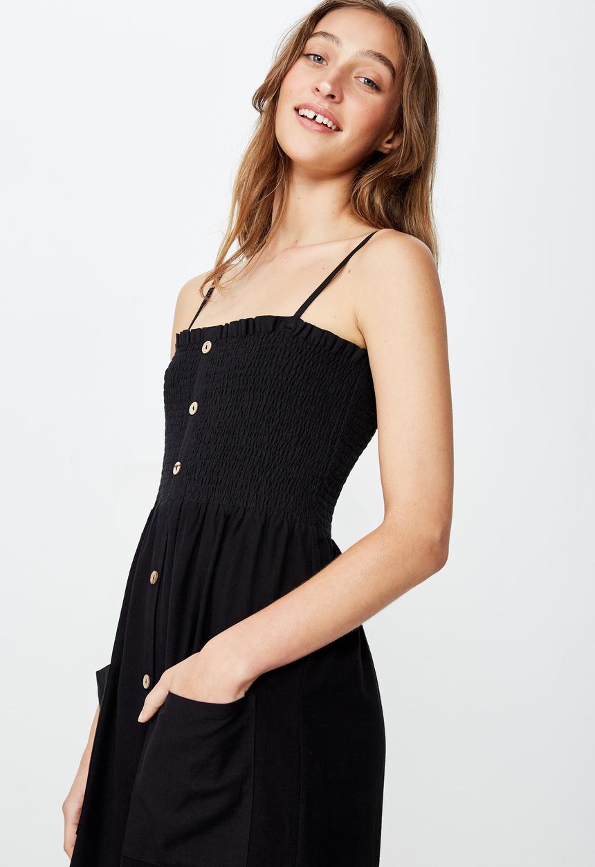 Cotton On - Woven Eliza shirred midi dress - black
