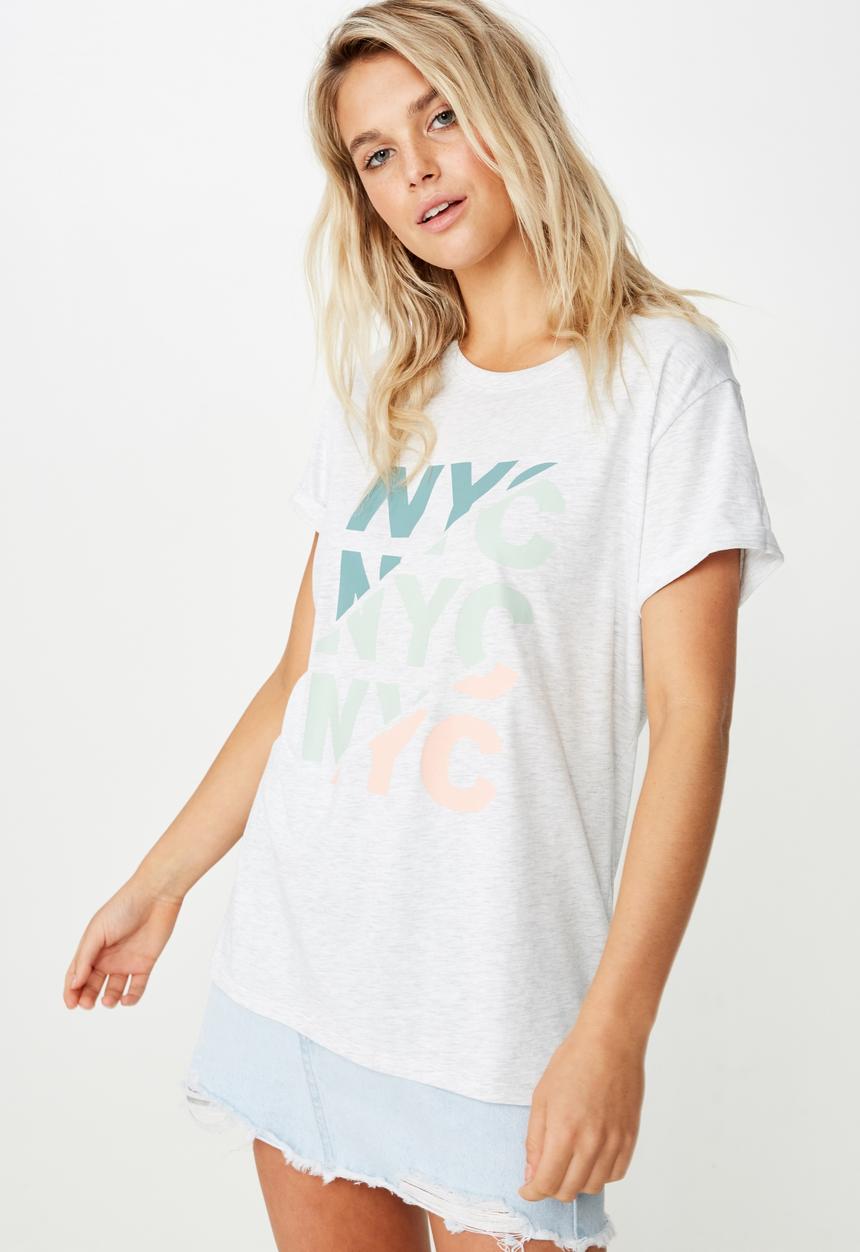 Cotton On - Classic slogan T-shirt NYC splice - grey