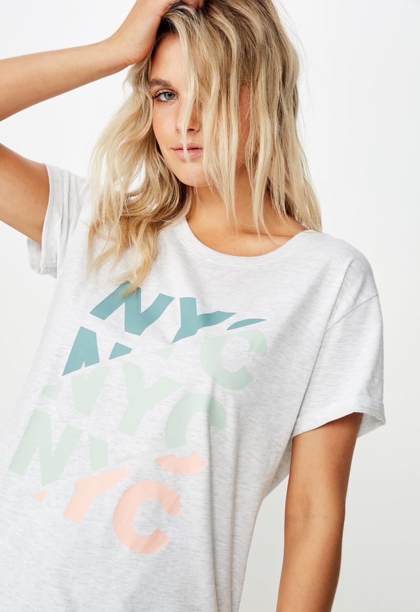 Cotton On - Classic slogan T-shirt NYC splice - grey