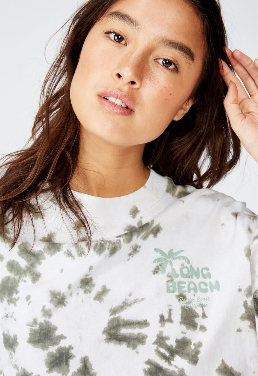 Cotton On - Tbar cali gra long beach green - white & khaki