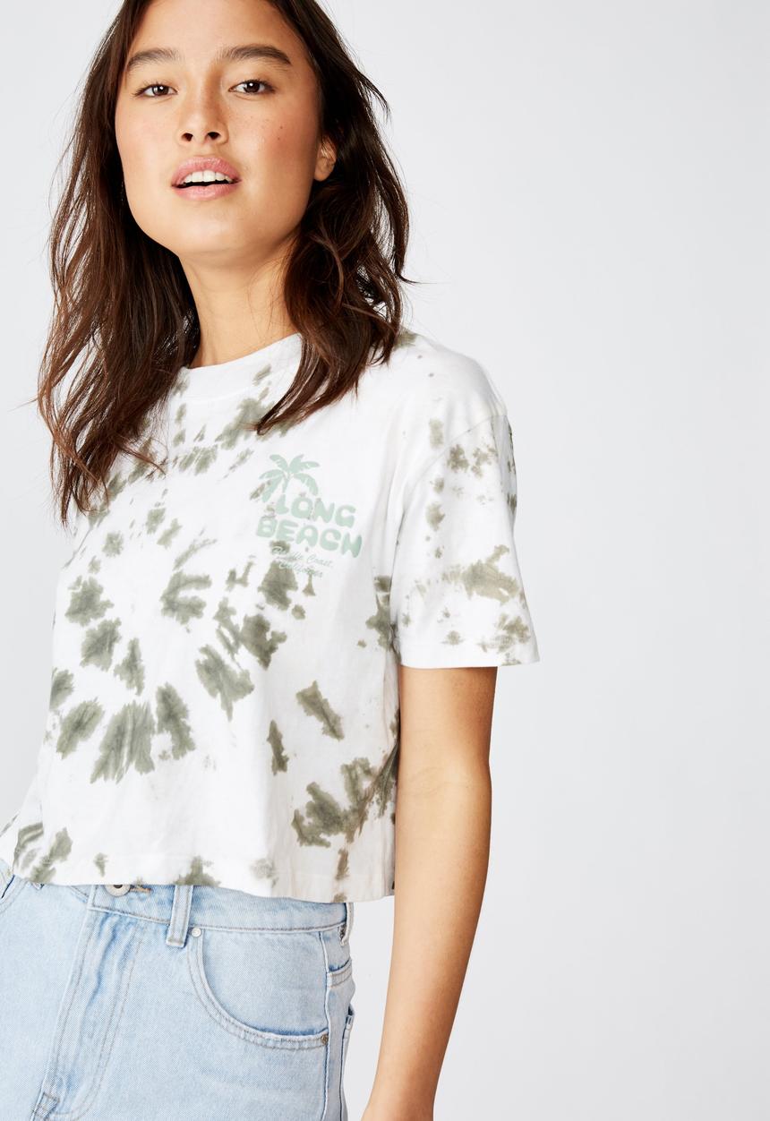 Cotton On - Tbar cali gra long beach green - white & khaki