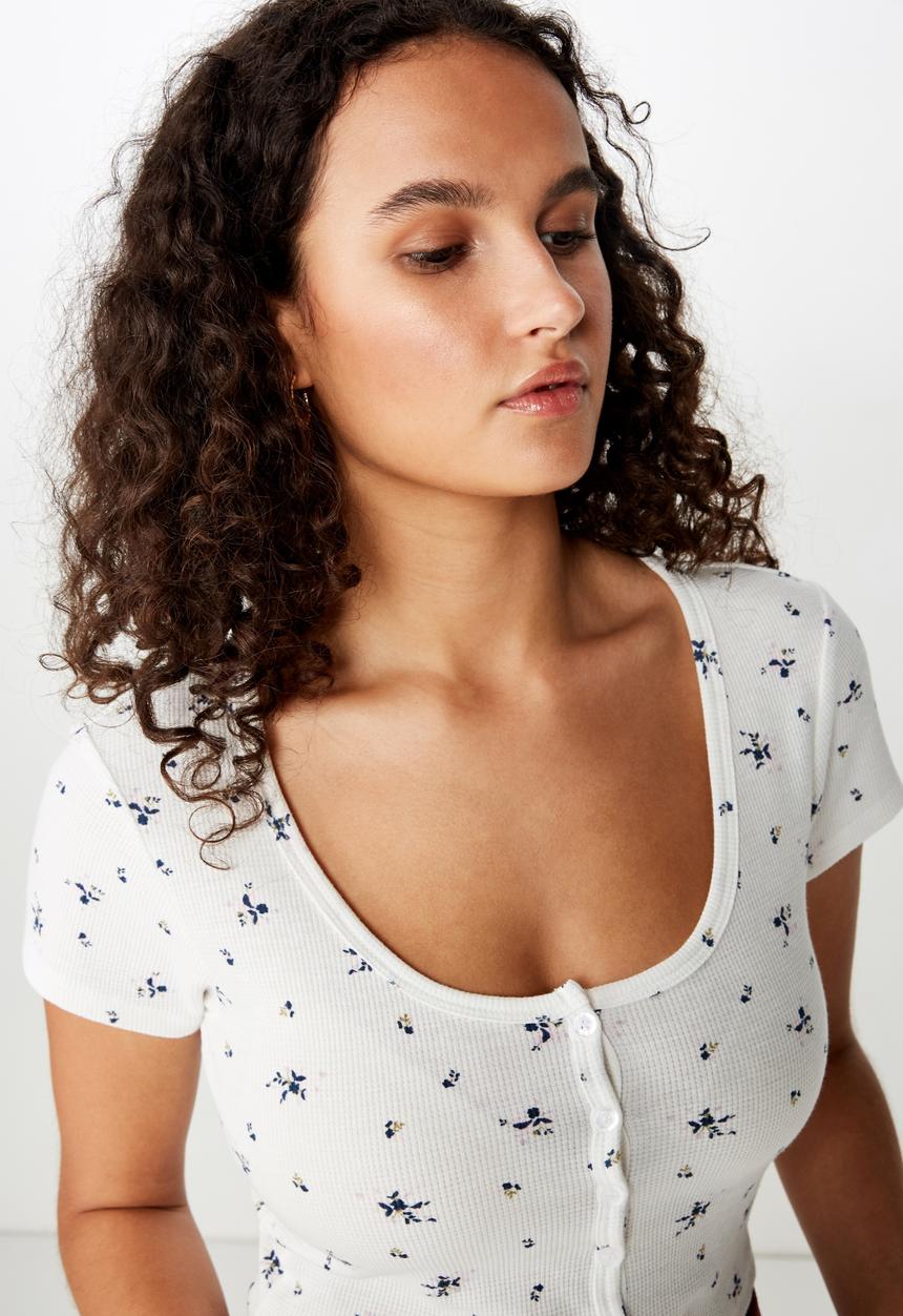 Cotton On - Lola waffle button through - white