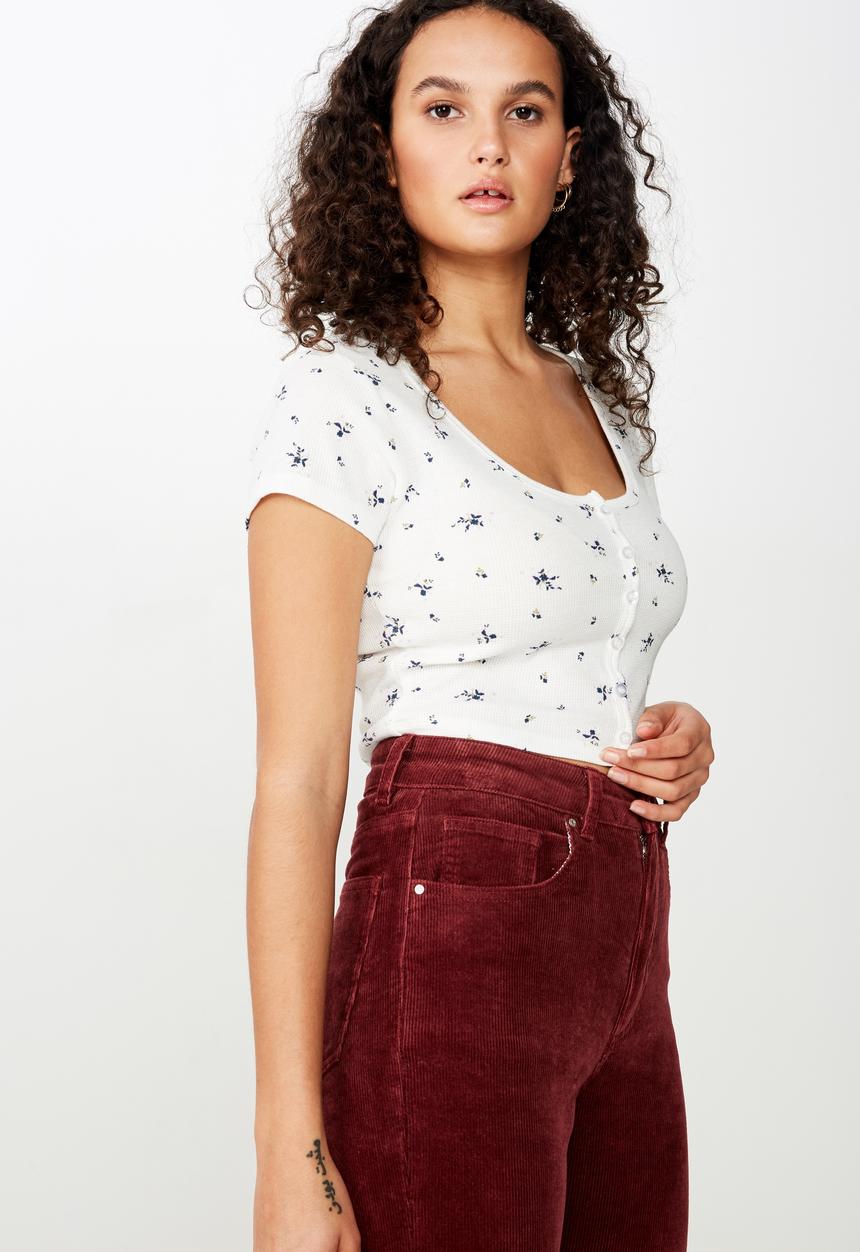 Cotton On - Lola waffle button through - white