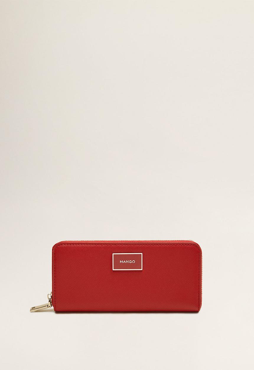 MANGO - Zip saffiano-effect wallet - red