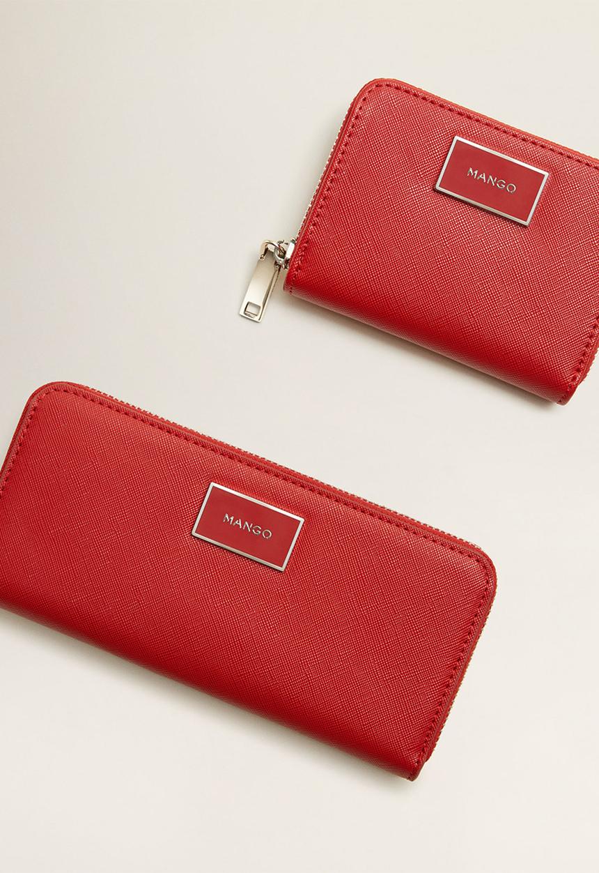 MANGO - Zip saffiano-effect wallet - red