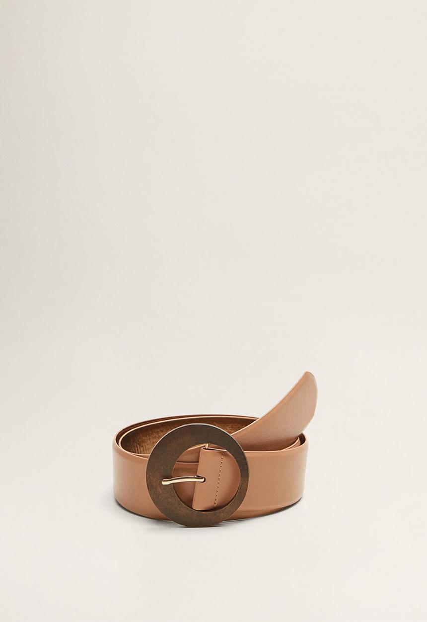 MANGO - Wood buckle belt - brown