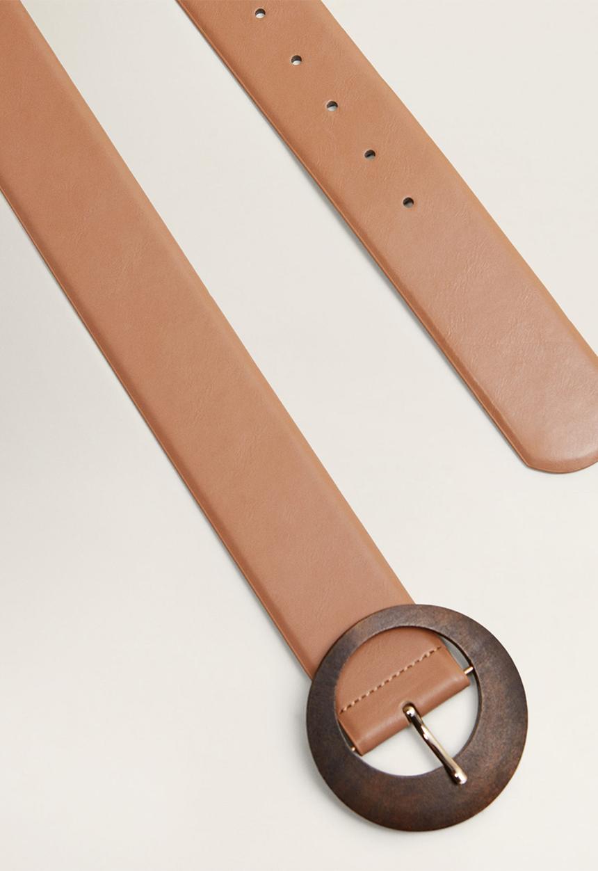 MANGO - Wood buckle belt - brown
