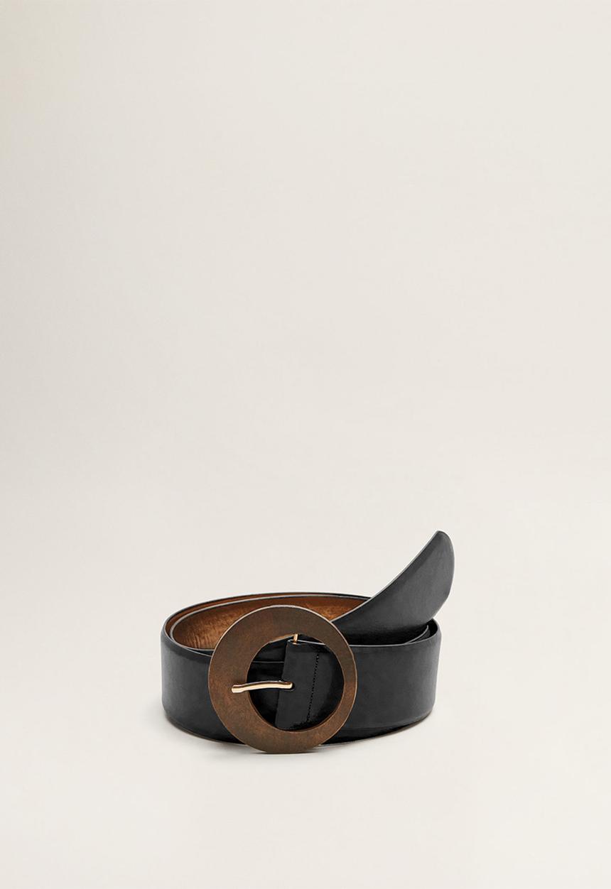 MANGO - Wood buckle belt - black
