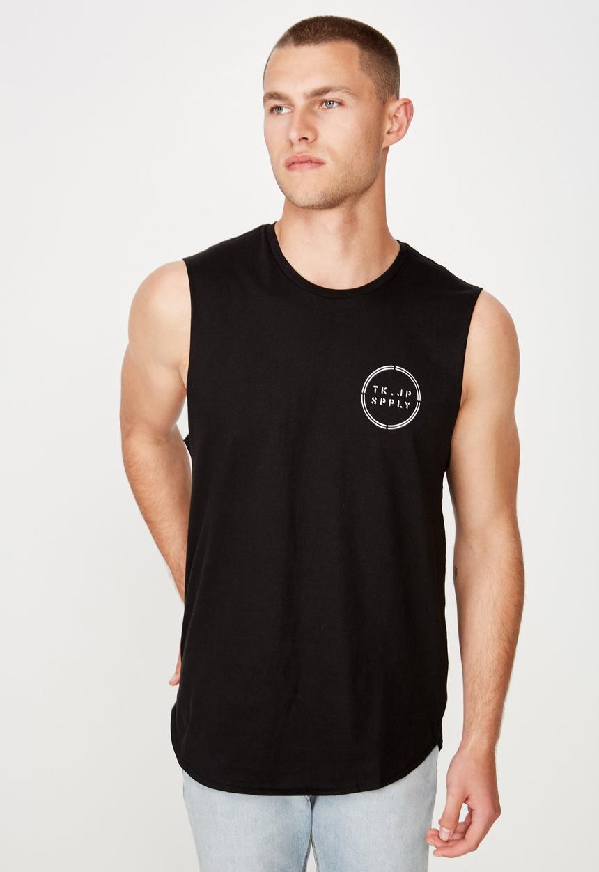 Cotton On - Longer length curve hem muscle tank - black