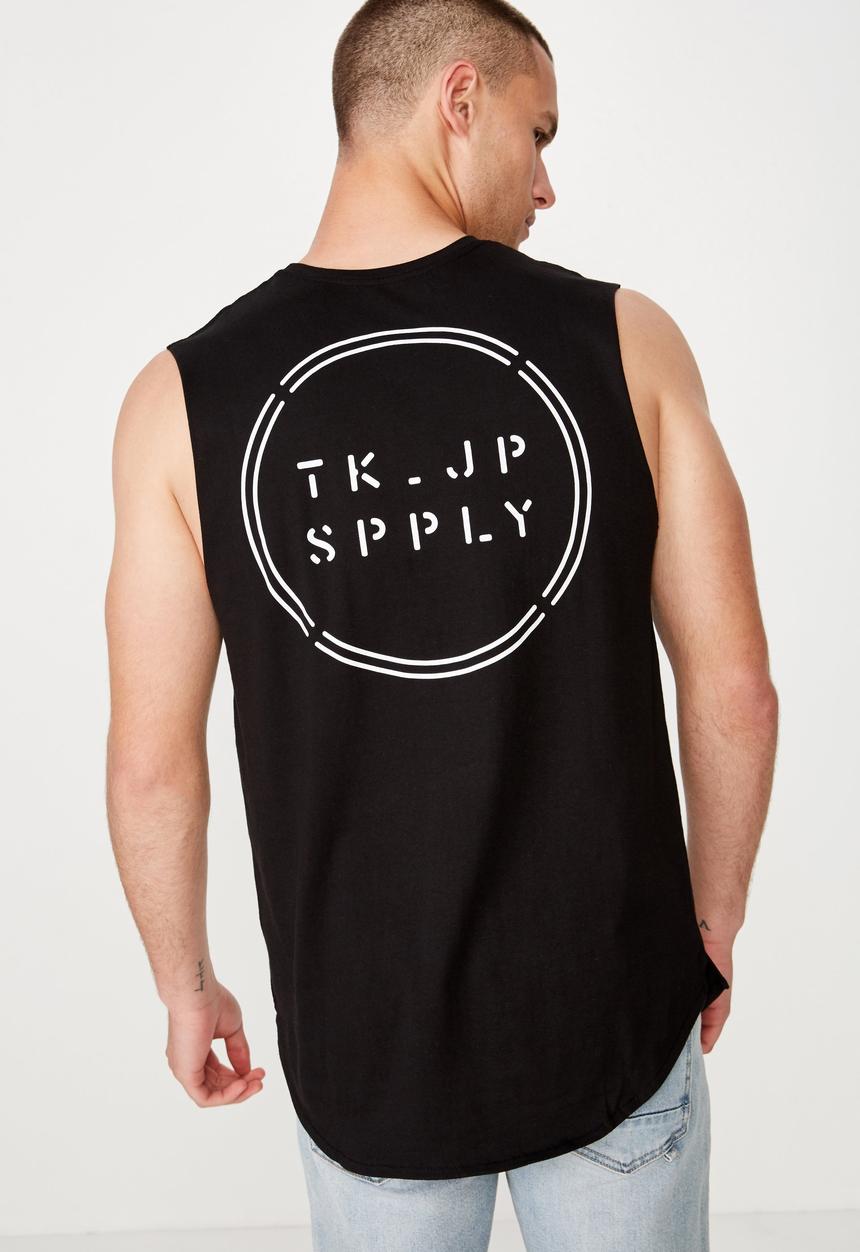 Cotton On - Longer length curve hem muscle tank - black
