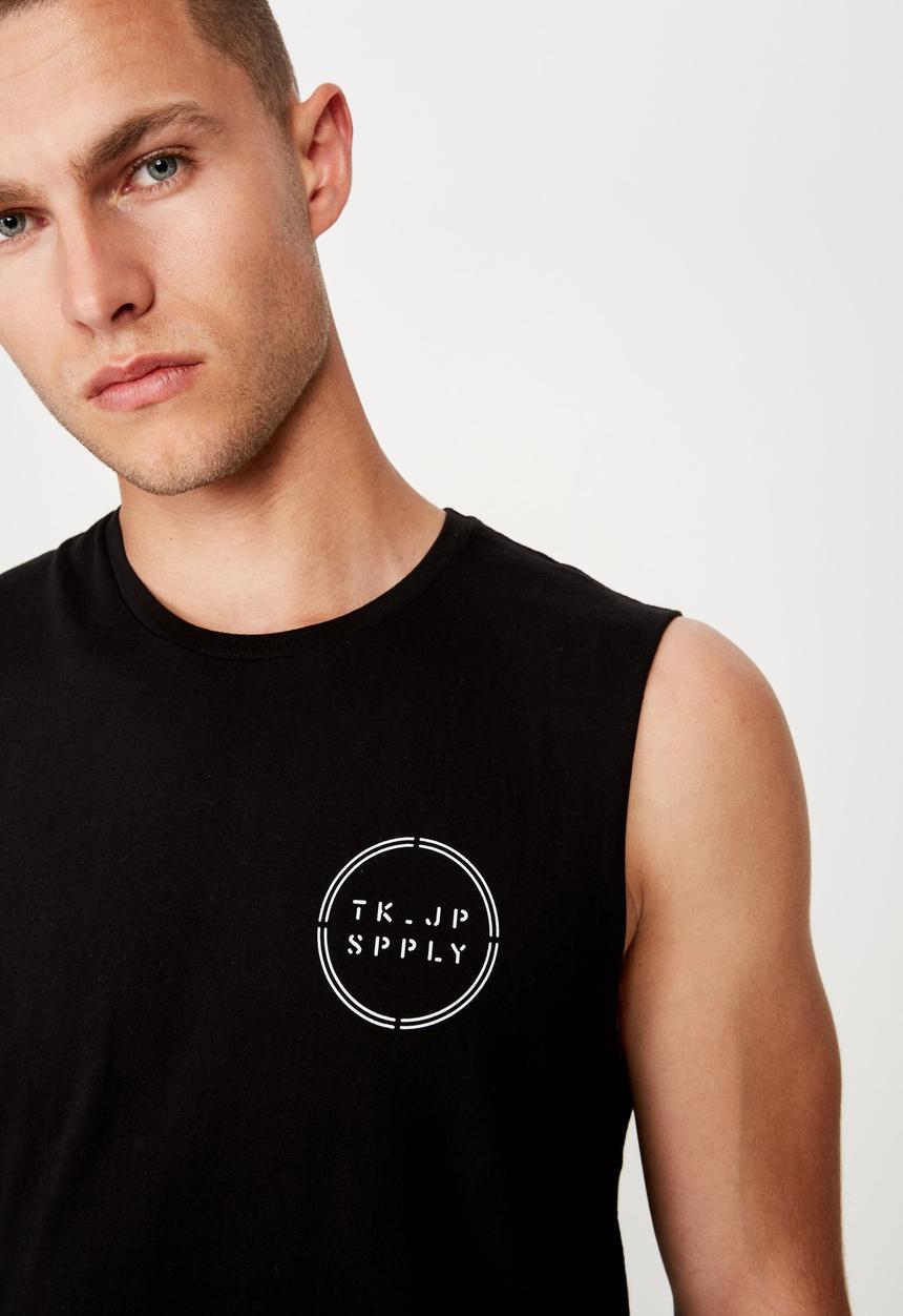 Cotton On - Longer length curve hem muscle tank - black