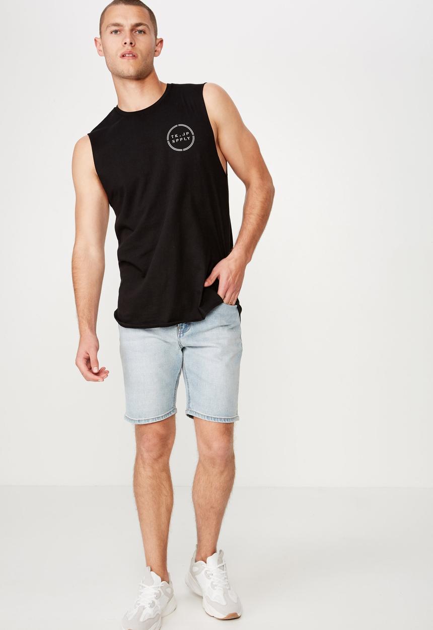 Cotton On - Longer length curve hem muscle tank - black