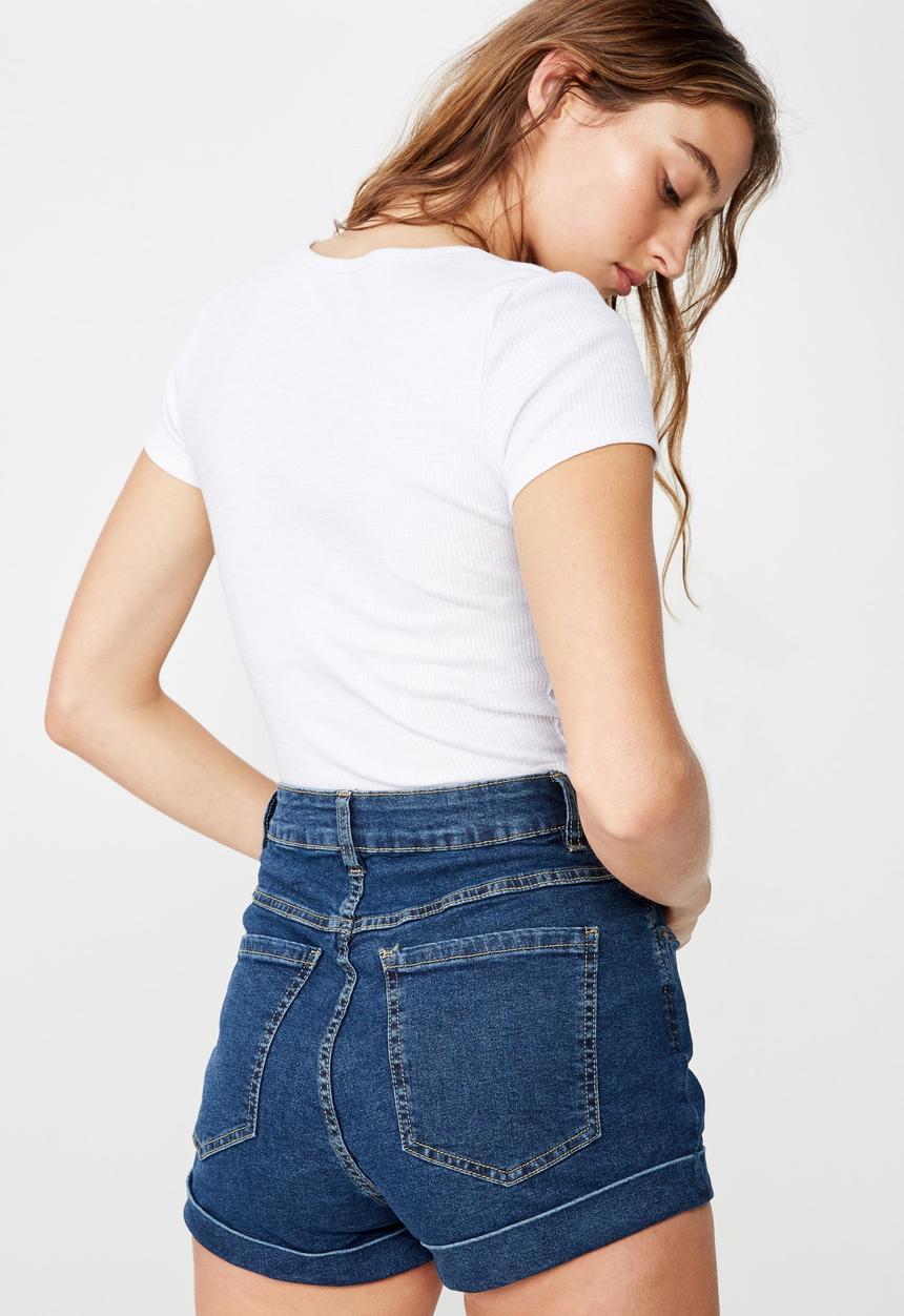 Cotton On - High classic stretch denim shorts - blue