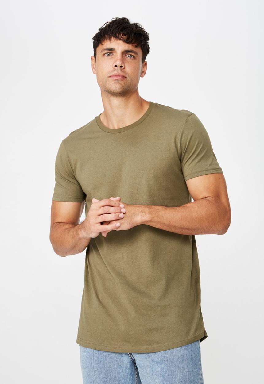 Cotton On - Essential longline curved hem tee - khaki green