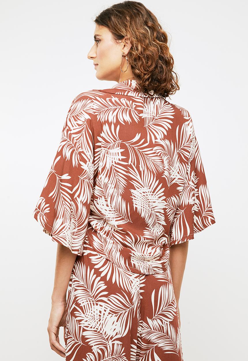 Me&B - Palm print soft shirt - rust & cream 