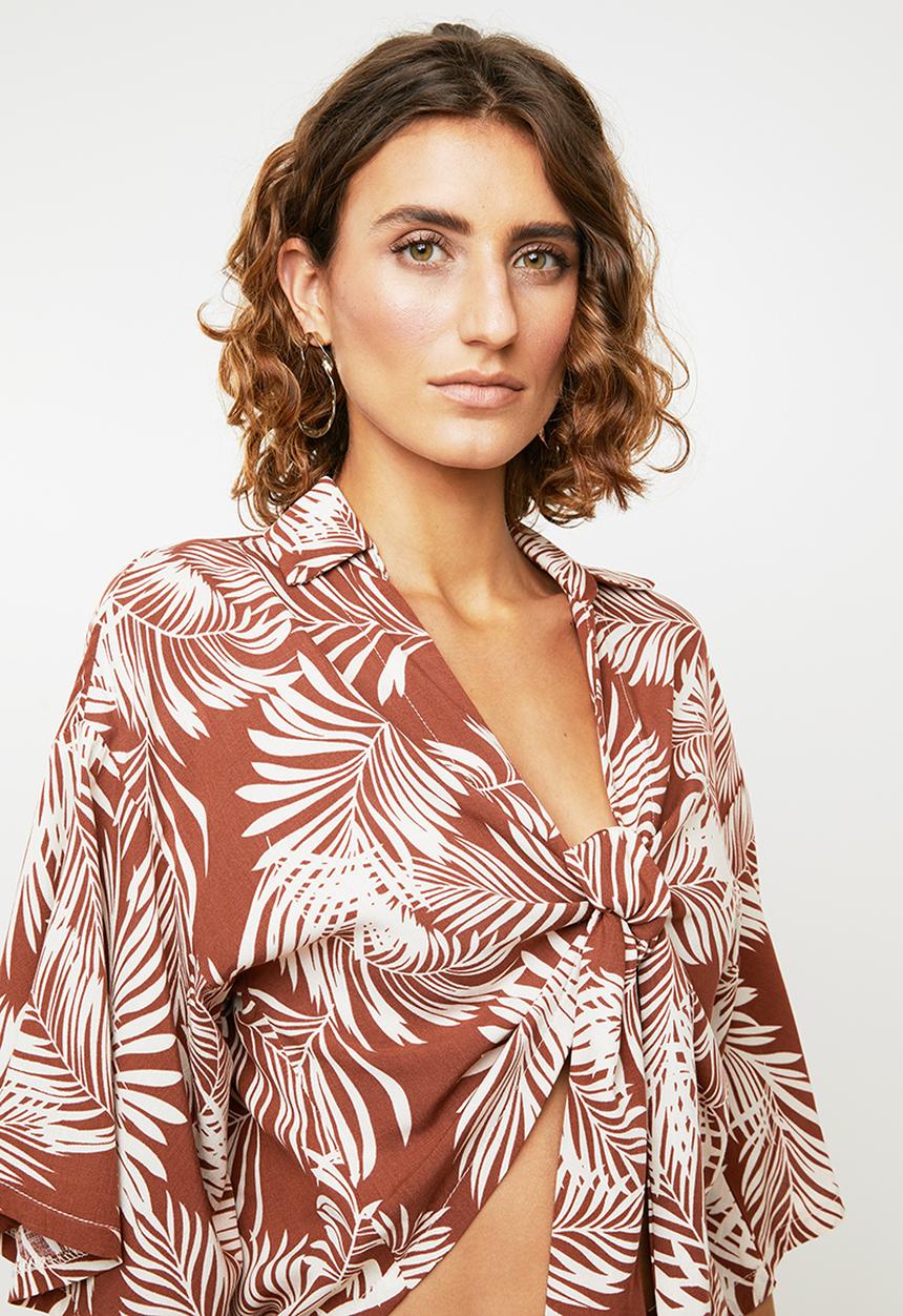 Me&B - Palm print soft shirt - rust & cream 