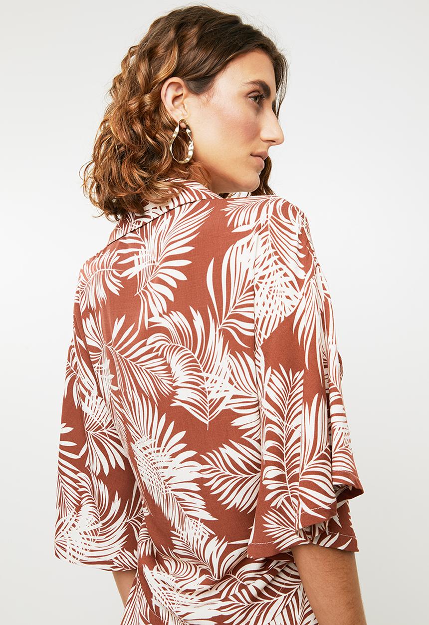 Me&B - Palm print soft shirt - rust & cream 